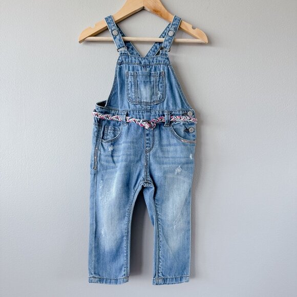 Zara distressed overalls 6-9m baby girl medium wash jeans - Picture 3 of 16